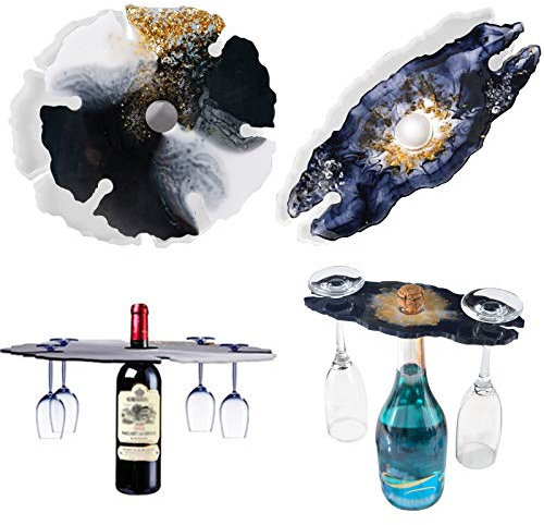 VEGCOO 2 Pack Silicone Moulds, Resin Wine Bottle Holder Coaster Moulds for Bar, Kitchen, Art Craft DIY