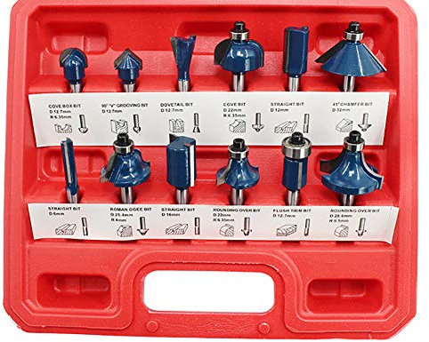 BOZONLI Fresas para Madera, Juego de 12 Fresas para Ranurar, Rebajar, Unir, Recortar y Perfilar Madera, para Fresadoras con Vástago de 6,35 mm