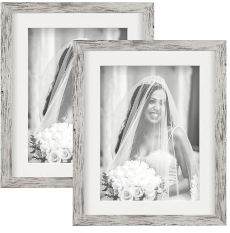 TOFOREVO Picture Frames 8x10 Set of 2 Distressed White Wood Grain Photo Frame for Gallery Wall Mounting or Tabletop Display