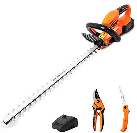 GARCARE 20V Hedge Trimmer Cordless Bush Trimmer with Battery and Fast Charge 20 Inch Dual-Action Laster Blade Lightweight Shrub Trimmer