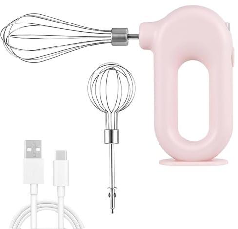 Hand Electric Mixer Food Kitchen Mixer with 4 Speed Modes,USB Rechargable Electric Whisk Wireless Portable Hand Whisk for Baking Electric Beater Making Coffee Cake Lattes