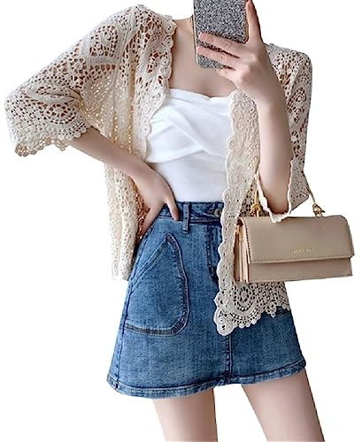 Navna Cárdigan De Punto para Mujer Cárdigan con Frente Abierto Suéter Casual Manga Larga Malla Crochet Abrigo Chaquetas De Protección Solar De Verano Regalo Protección Solar Encubrimientos