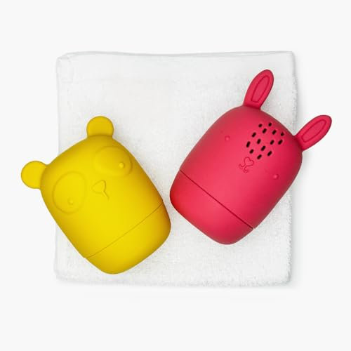 Little Giggles Co.® Animal Bath Toys & Baby Wash Cloth Set, Easy Clean Bath Toys, 2x Bath Squirter Toys, 1x Soft Baby Flannel, Easy Squeeze Silicone