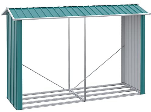 Outsunny Abri bûches Range bûches Abri de rangement de bois de chauffage en acier galvanisé - 240 x 86 x 160 cm vert