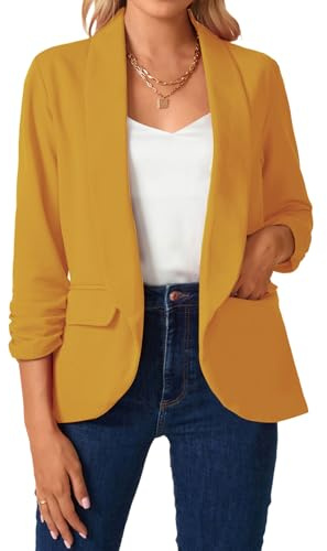 LADI TREND Womens Long Sleeve Blazer Open Front Jacket Suit Work Office Tops Shawl Lapel (Yellow XL)