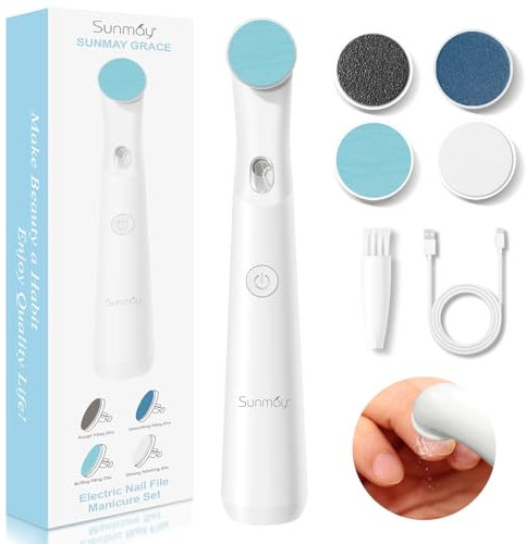 SUNMAY Lima per unghie elettrica, set di lime e buffer professionali per unghie in gel acrilico per principianti con 4 dischi di limatura, lima per unghie elettrica a batteria per pedicure a casa