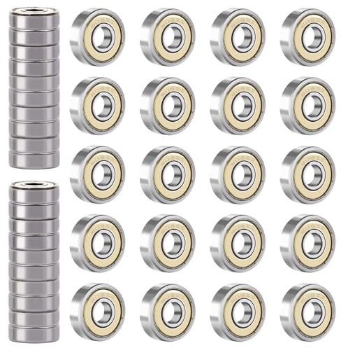 AMZSKU 608 ZZ Kugellager, 40 Pack 8mm x 22mm x 7mm Metall Double Shielded Miniatur Rillenkugellager für Skateboard Roller Inline Skates
