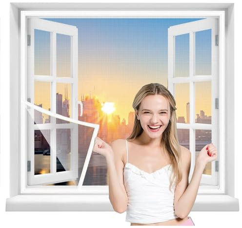 Fly Screen Window - Insect Protection Roller Blind self-Adhesive - Fly Screen Fiberglass net 110x160cm Window Screen mesh White