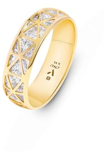 Amberta Anello Oro Giallo 14 Carati per Donna - Fede Nuziale a Fascia 585/14kt