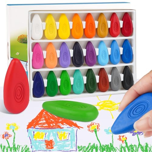 24 Washable Color Wax Crayons for 1-4 Toddlers, Chunky Party Bag Fillers
