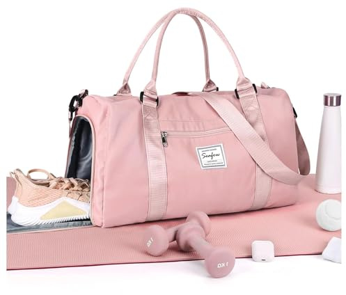HYC00 Borsone Palestra Donna Uomo Borsa Sportiva con Scomparto Scarpe Borsone da Viaggio Sports Gym Bag Grande Borse da Palestra Piscina Donna Fitness Weekend Duffel Bag Borsa per Ospedale,Rosa