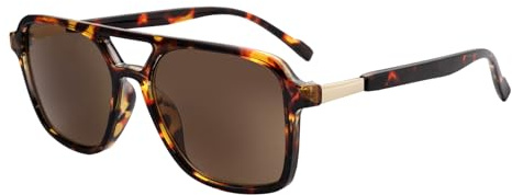 OKH Gafas de Sol de Lectura Retro de Doble Puente para Hombre y Mujer UV400, Gafas de Lectura Rectangulares Vintage para Conducir al Aire Libre en la Playa (Tortuga/Marrón +2.0)