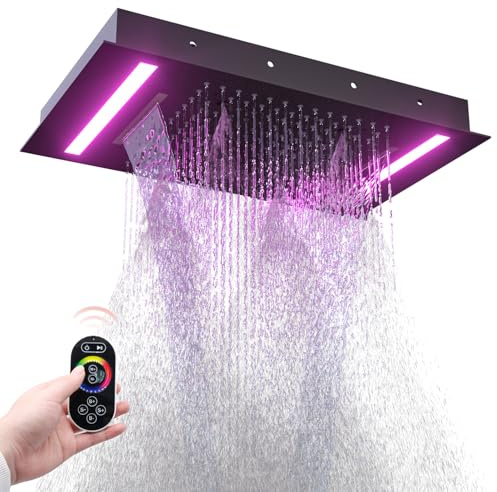 HOMEDEC 14x20 Full Body LED Shower Head, Multi-Function High-Pressure Rainfall Mist Waterfall, 3 Functions Can Be Used Together or Separately, Black