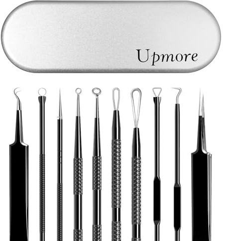 Upmore Mitesserentferner Set aus Edelstahl, 6-teiliges Profi-Werkzeug mit Aufbewahrungsbox - Dermatologisch Getestet, Gegen Pickel, Mitesser & Unreinheiten in Nase & Gesicht