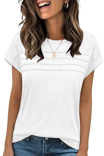 Cuptacc Tee Shirt Femme Basic Haut Femme Col Rond T-Shirts à Manches Courtes Casual Top D'été Tunique Chic et Elegant