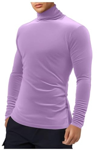 Maglietta intima termica da uomo, a maniche lunghe, con collo alto, maglietta termica slim fit, biancheria intima funzionale invernale, sci, fitness, a maniche lunghe, tinta unita, top casual, O viola