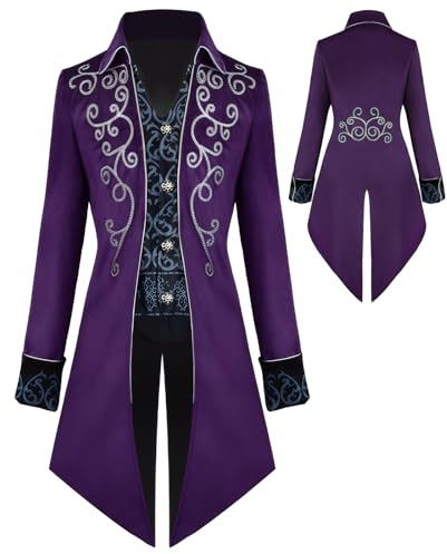YQVGFBY Veste de frack vintage steampunk pour homme, manteau gothique, costume médiéval pour homme, costume d'Halloween (violet, S)