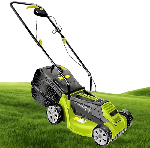 Spazzatrice Giardino a Spinta 13 Pollici, Arieggiatore Elettrico a Filo 1600W con Ruote, Altezza Taglio Regolabile, 3600Giri/min, con Guida Terra Leggero, Trasparente, per Campo Calcio