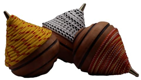 Trottola in Legno Artigianale (Strummolo Napoletano) - Fatta a Mano con Cordino Colorato - Gioco Classico Vintage Made in Italy (Colorazione Casuale) (grande)