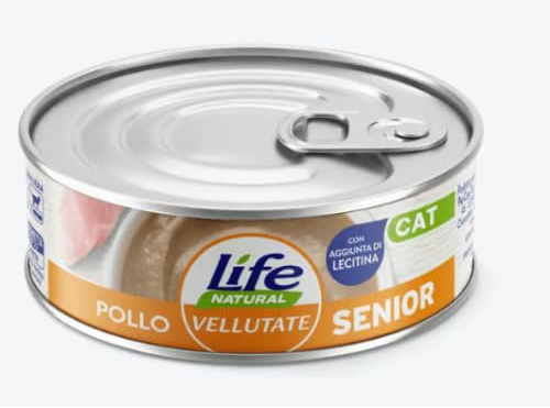 Life Natural LifeCat Le Vellutate Senior, Cibo Umido per Gatti, Gusto Pollo, 70 g, Confezione da 12 Scatolette