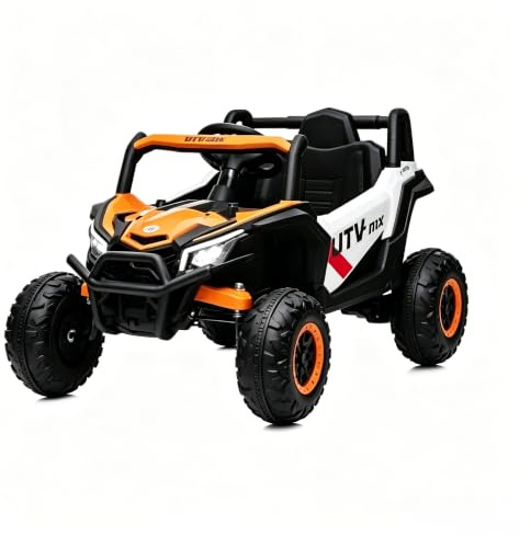 12V Voiture Électrique Télécommandée Enfant 3-6 Ans Véhicule 3 Vitesse Phares LED Quad Tout Terrain Effets Sonores Et Lumineux Jardin Gazon Goudron Grande Autonomie Orange