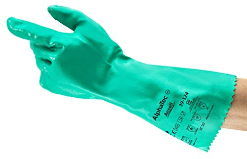 Ansell AlphaTec 39-124 Guantes de Nitrilo para Químicos, Protección Mecánica Intensiva y Química, Mayor Destreza y Agarre, Forma Natural para Magnífico Confort, Talla L (12 Pares)
