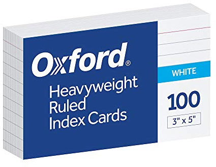 Oxford 3x5 Heavy Weight Ruled Index Card, White, 100 Count (63500), 2 Set of 100 total Of 200 Cards