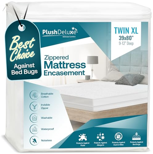 Twin-XL 39X80 Size Mattress Encasement - Zippered Waterproof, Bedbug Proof, College Dorm Size, 6-Sided Protection - Hypoallergenic Cotton Terry Fabric 9-12 Depth
