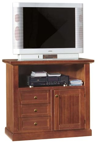 milani home - Mobile Tv Porta Tv Tinta Noce 84x40x75 Per Interno Sala Da Pranzo Salotto Cucina Ufficio Massello Arte Povera