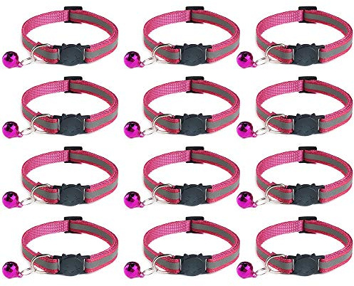 Tafeiya 12x Reflective Design Adjustable Cat Collars More Safety Quick Release Safety Buckle with Bell (Rose)