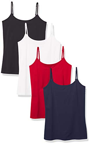Amazon Essentials Canottiera da Donna Slim Fit, Confezione da 4, Nero/Blu Navy/Rosso/Bianco, XS