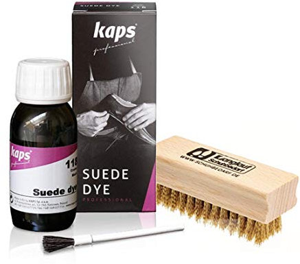 Langlauf Schuhbedarf ® KAPS Wildlederfarbe mit Nubuk Messingbürste - Nubukfarbe Rauleder Suede Dye (ocker/108) Set