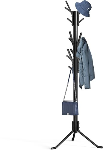 Simple Houseware Standing Coat and Hat Hanger Organizer Tree Shaped Rack for Entryway, Bedroom, and Hallway, 18 Hooks, Black