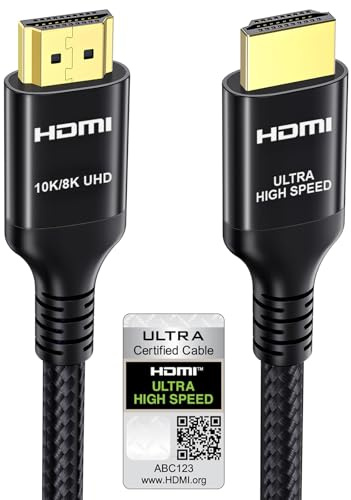 Etseinri 10K 8K 4K HDMI 2.1 Kabel 4M Certifierad för Ultrahög Hastighet | HDMI-kabel 48 Gbps 4K@240/165/144/120/60 Hz 0.01 ms eARC VRR, HDR10+ för Bildskärm Projektor Soundbar TV Bärbar Dator