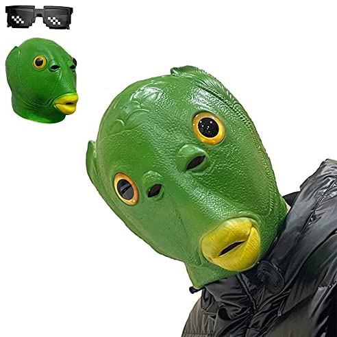 Maschera di pesce divertente,Maschera in lattice animale,Maschera di Murloc verde,Maschera thriller,Maschera divertente,Puntelli di parata per feste in maschera di carnevale di Halloween