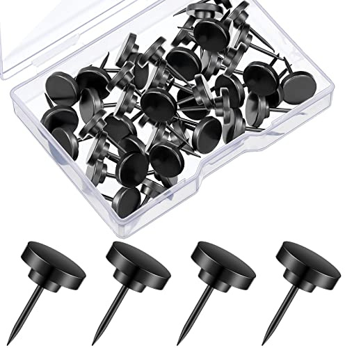 30 Pieces Push Pins, Metal Thumb Tacks for Picture Photo Hanging, Wall Pins for Board Posters Bulletin Maps, Wall Tack for Office Home Decorative (Black)