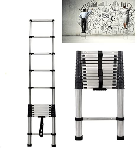 3.8M Telescopic Ladder Multi-Purpose Stainless Steel Telescoping Ladder with 13 Adjustable Steps & Locking Mechanism, EN131 Standards Portable Extension Ladder, Max Load 330lbs