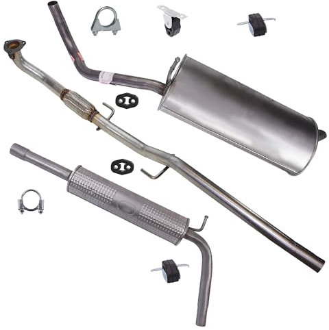 ATEC Germany Auspuff Schalldämpfer Set 1x Mittelschalldämpfer, 1x Endschalldämpfer, 1x Abgasrohr, mit Montagematerial, Kompatibel mit SEAT IBIZA III (6L1), SKODA FABIA 1 (6Y2)(6Y3), VW POLO (9N, 9A)