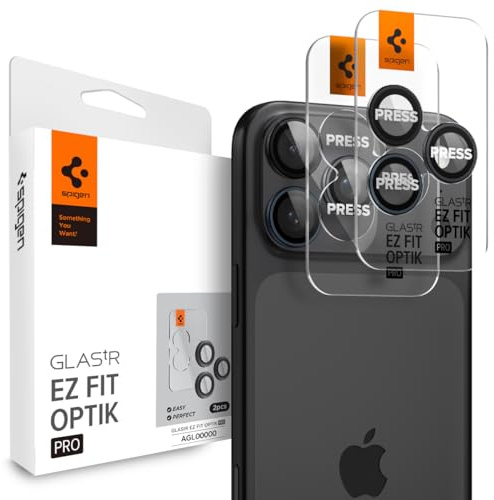Spigen Glas.tR EZ Fit Optik Pro Tempered Glass Camera Lens Protector for iPhone 14/15/16/17 Pro Max, iPhone 14/15/16/17 Pro, ZeroOne Edition - 2 Pack
