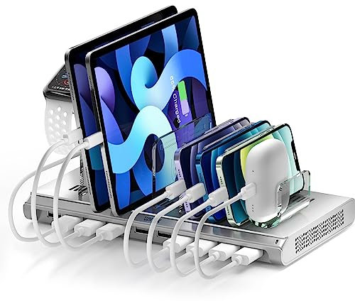 Unitek Charging Station for Multiple Devices 60W 10 Port USB Multi iPad Charging Station, Fast Charging Dock Cell Phone Organizer for iPhone, iPad, Android, Tablets - Silver
