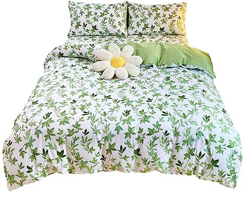 Odot Juego de Ropa de Cama, Fundas de Edredón Impresión Planta - Juego Ropa de Cama con Funda de Nórdico y Funda de Almohada para Cama Individual y Matrimonio (150x200cm-2 Piezas,Hojas Verdes)