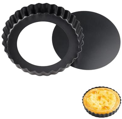 ztowoto Pie Dish with Lifting Base, Tart Tin with Removable Base, Safe Flan Dish for Baking, Small Pie Dishes for Quiche, Tart, Pie (12 * 2cm, Black)