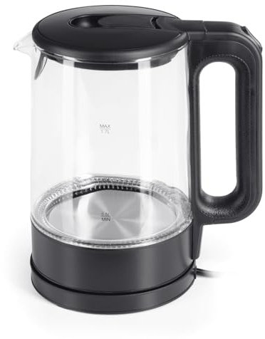 GOURMETmaxx Glas-Wasserkocher 1,7 Liter mit integrierter Beleuchtung | Leistungsstarker Boiler mit Abschaltfunktion & Kalkfilter | Edelstahl Heißwasserspender mit Wasserstandsanzeige [Schwarz]