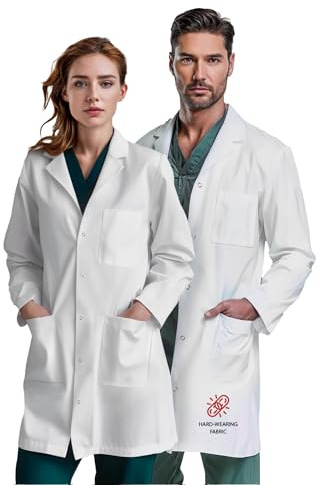 Ozarra White Unisex Lab Coat for Medical, Science & Pharmacy Use, 200 GSM Polycotton, Knee Length, Press Stud Front, 3 Practical Pockets, Classic Relaxed Fit