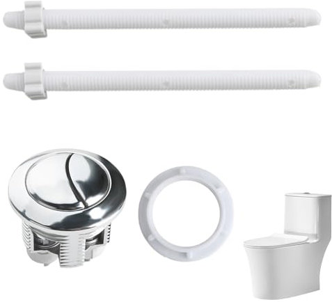 Knopf Für Spülung, Ersetzen Sie Den WC-Spülknopf Standard Dual Flush Toiletten Wassertank Drucktaste Toilettenartikel Standard Rund Toilettenspülknopf WC Stop-Taste Ablaufventil (Silber Weiss)