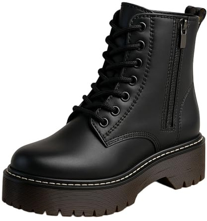 Genérico Botas Negras Militares Estilo Punk con Plataforma Dentada y Cordones hasta la Parte Superior. Cierre con Cremallera. Botas para Mujer - Talla 36EU