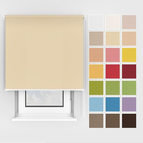 Estika Rollo mit Bohren Deckenmontage und Wandmontage, Breite: 120 cm, Höhe: 220 cm, Farbe: Cremig, 25 Stoff Farben, Fenster rollos für innen, Sichtschutz für Fenster und Balkontür