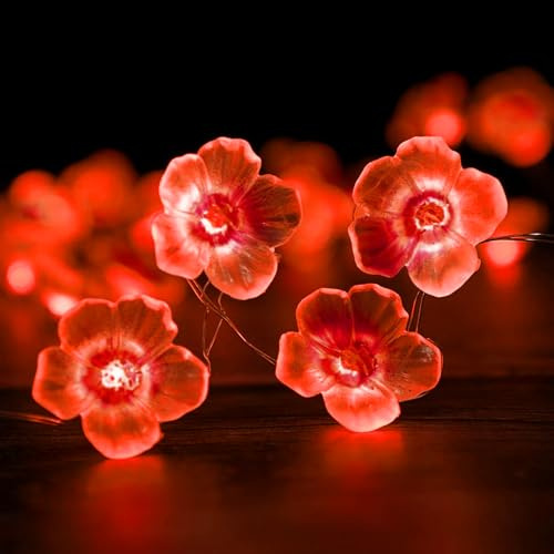 Guirlande lumineuse en fleurs de cerisier - 300 cm - 30 LED - À piles - Décoration de printemps pour l'intérieur et l'extérieur - Pour chambre d'enfant, jardin, balcon, Saint-Valentin, mariage, fête