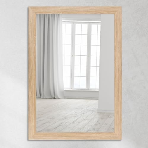 CLAMARO 'Neo Collage' väggspegel 70x90 cm spegel med ram | Ek natur | Modern spegel med 38 mm bred träram | Inkluderar metall upphängning och väggmonteringsmaterial