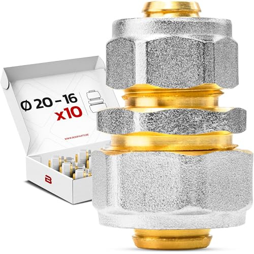 BOOPARTS – 10 Raccords Multicouches à Visser Ø20–16 mm | Manchons Réduits en Laiton pour Tuyaux Multicouches PEX, PER et Composites | Connexion Fiable et Étanche